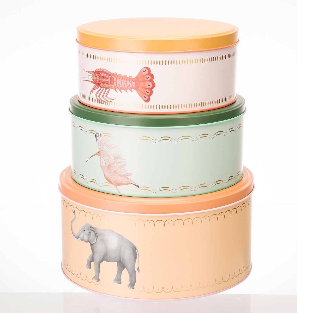 Set of 3 Lobster/Elephant/Ibis Round Cake Tins multi-coloured, YVONNE ELLEN