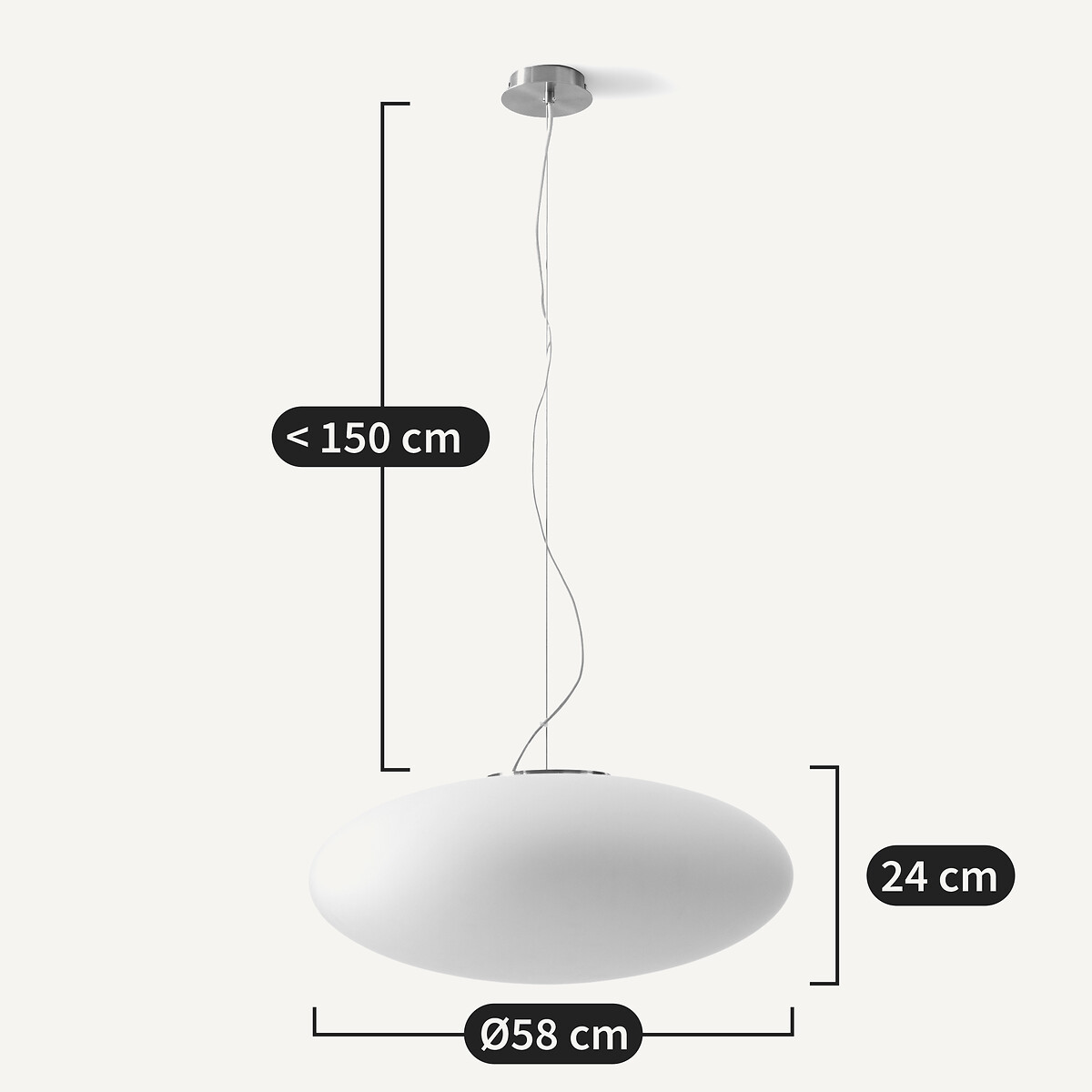 Suspension en verre givré, forme ovale, Raeyes opaline, AM.PM
