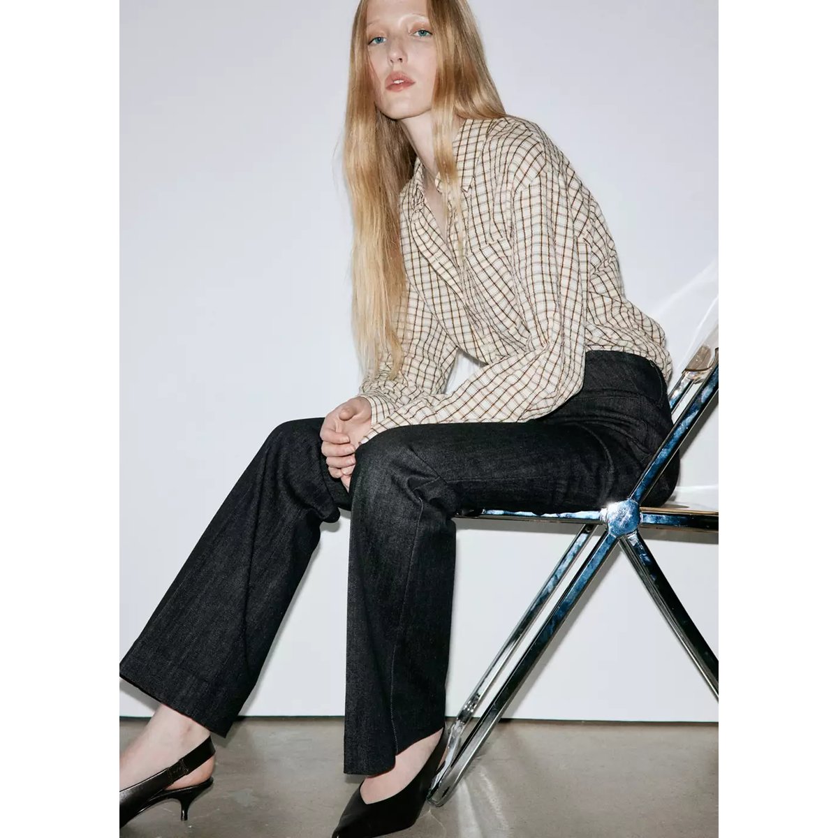 Jean flare taille mi-haute noir, MANGO