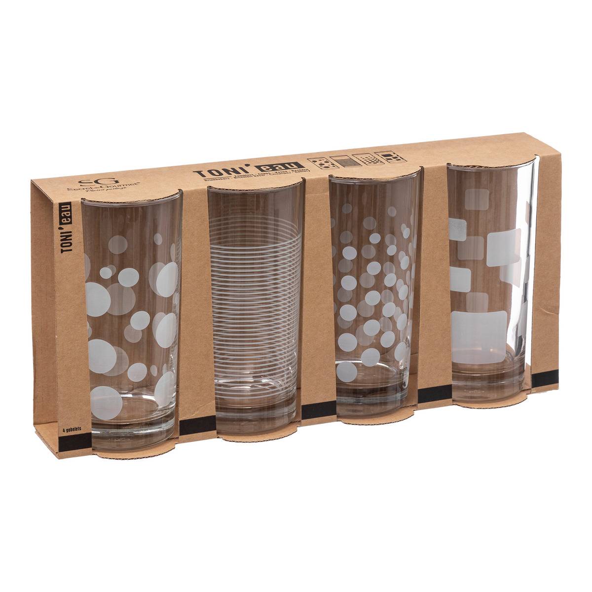 Lot de 4 verres en verre TONI'EAU transparent, SECRET DE GOURMET