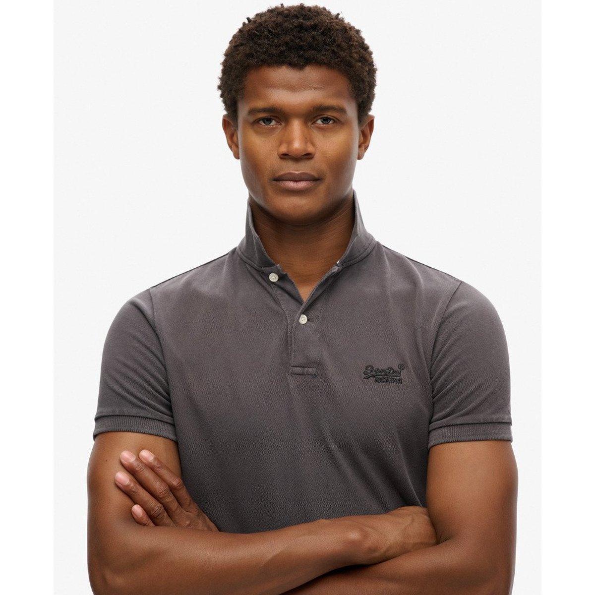 Polo en piqué délavé Vintage en coton bio noir vintage, SUPERDRY