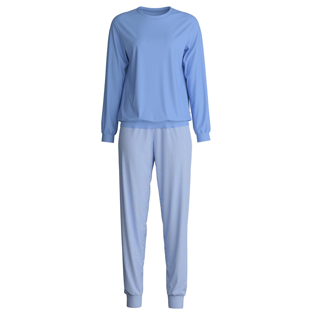 Pyjama avec bords-côtes manches longues Coton LOVELY NIGHTS bleu hortensia, CALIDA