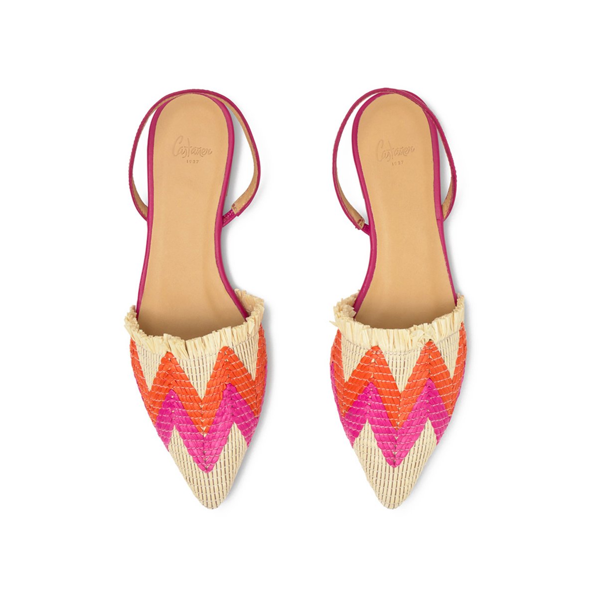Ballerines ouvertes en raphia tressé et cuir nappa BERTA BERTA FLAT PLATFORM orange, CASTANER
