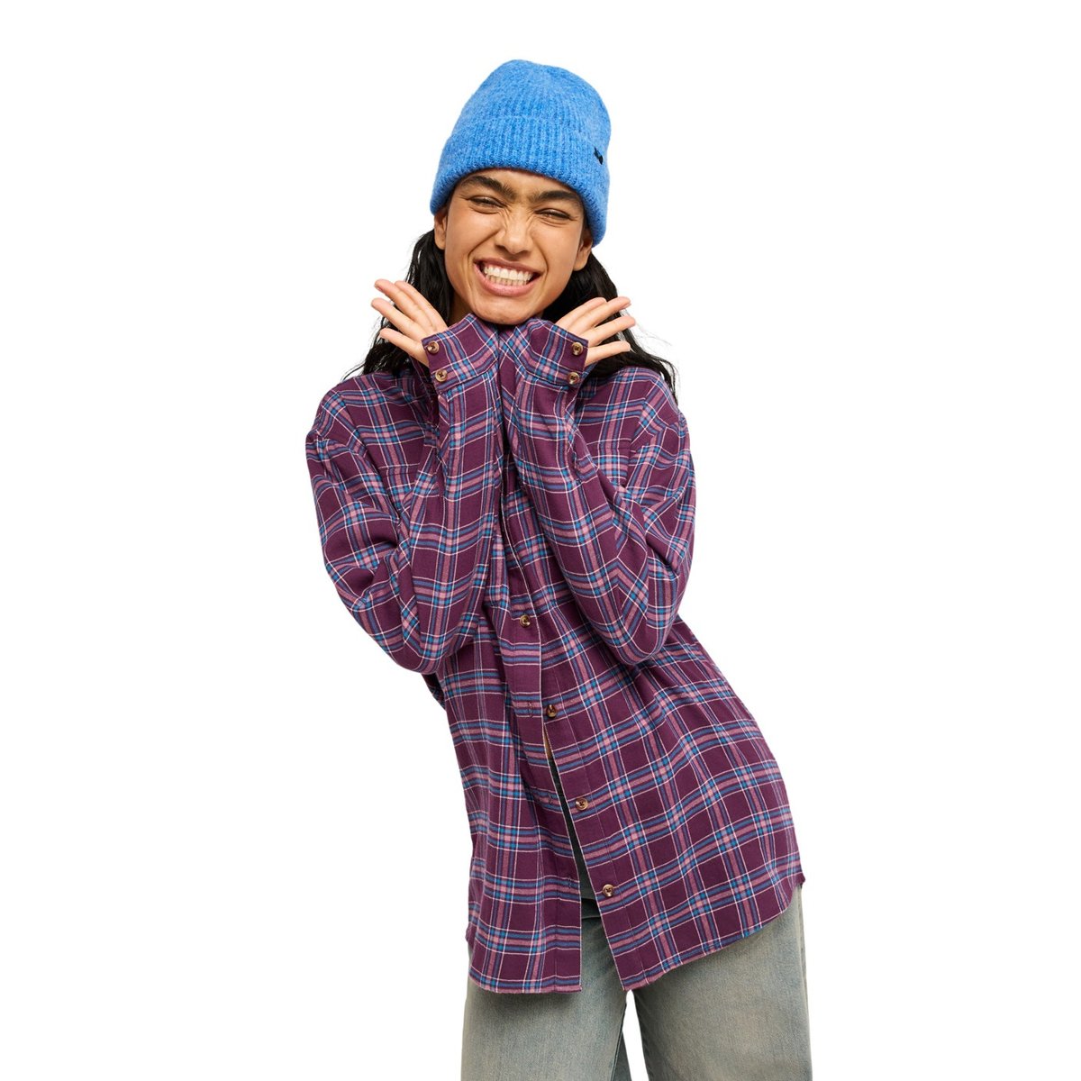 Chemise à carreaux à manches longues LET IT GO CHECK. violet blackberry wine purple plaid, ROXY
