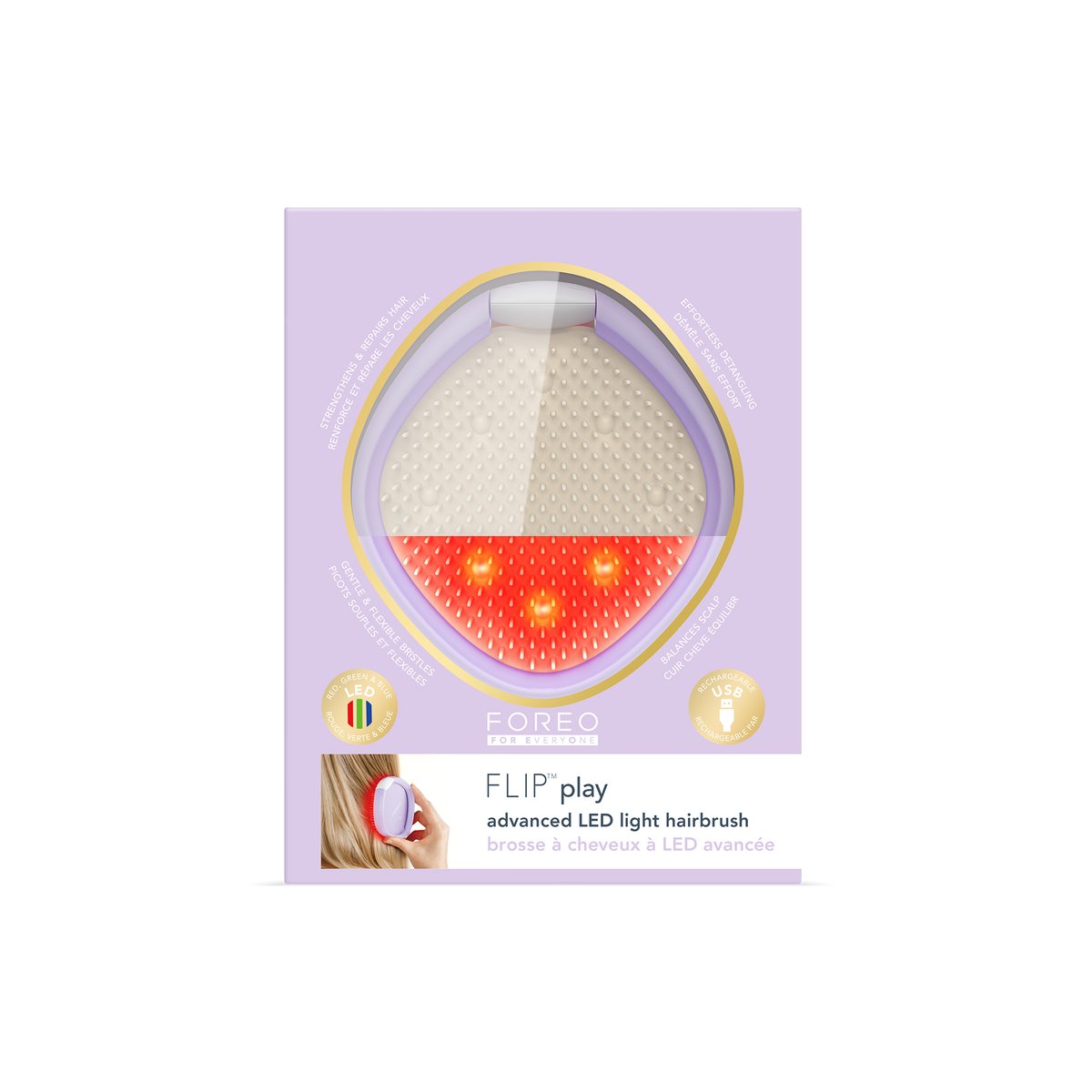 Brosse LED avancée pour cheveux FLIP PLAY lilas toi, FOREO