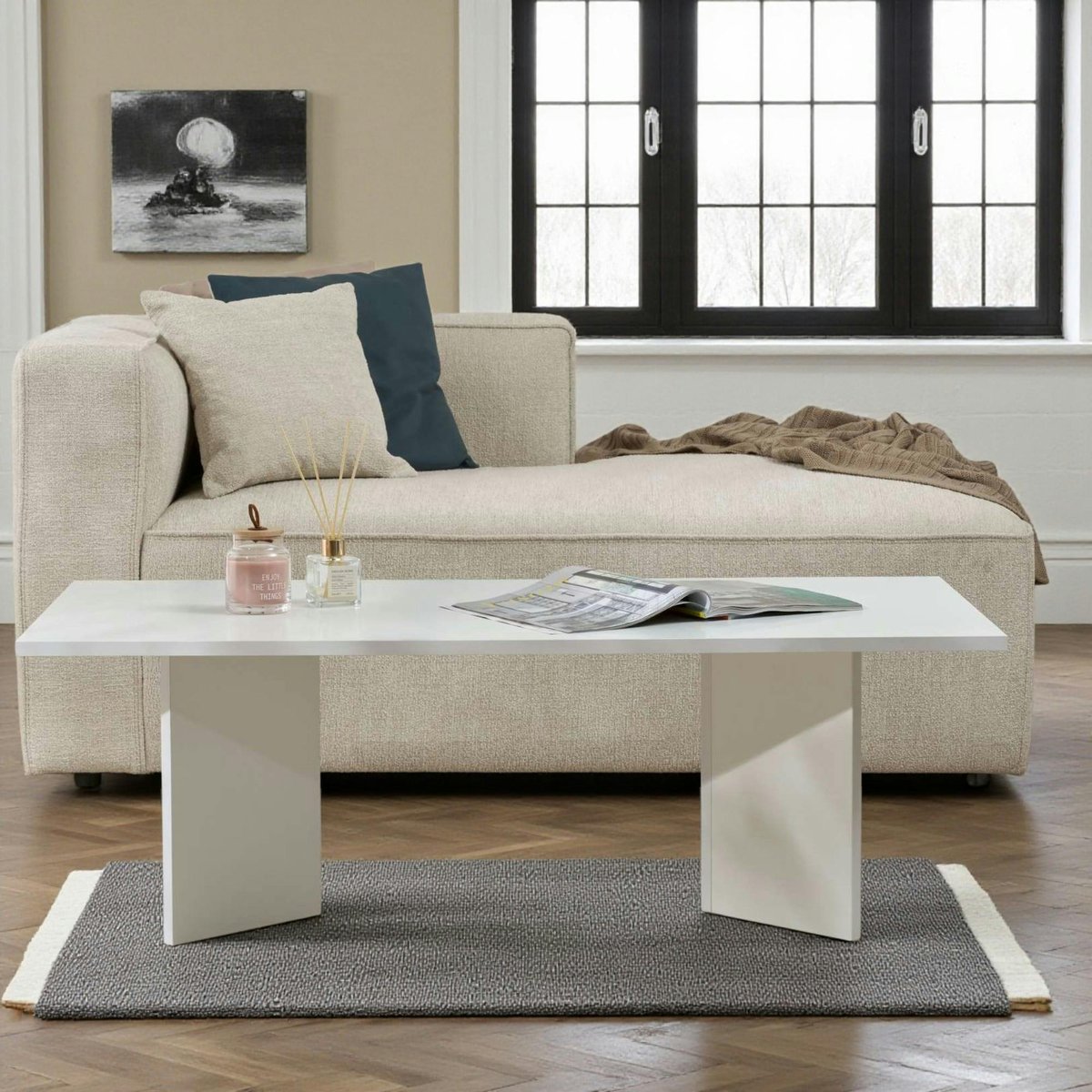 Table basse rectangulaire- pieds V MARFA blanc, PIER IMPORT