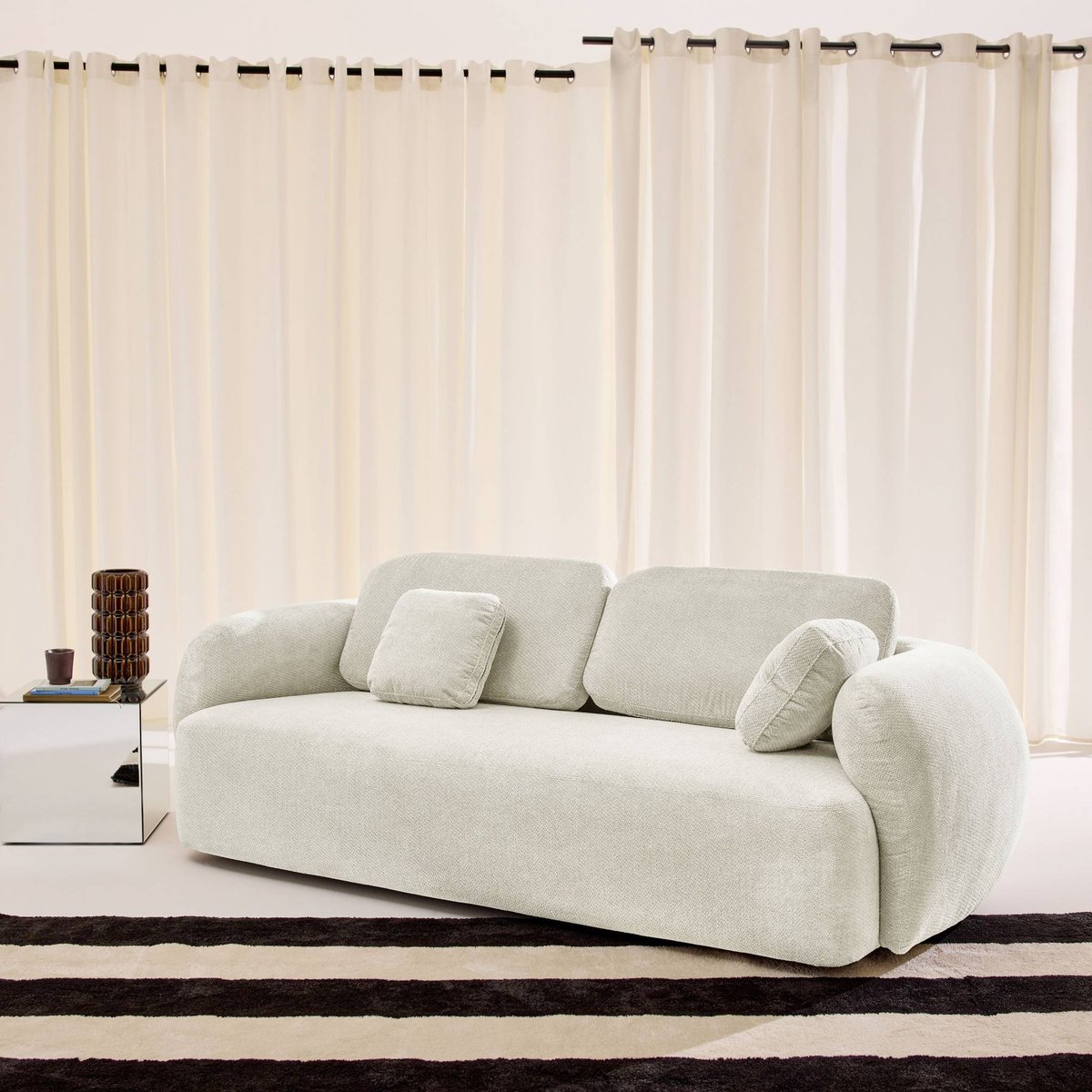 Canapé 3 places tissu chenille CLOUD blanc, SWEEEK