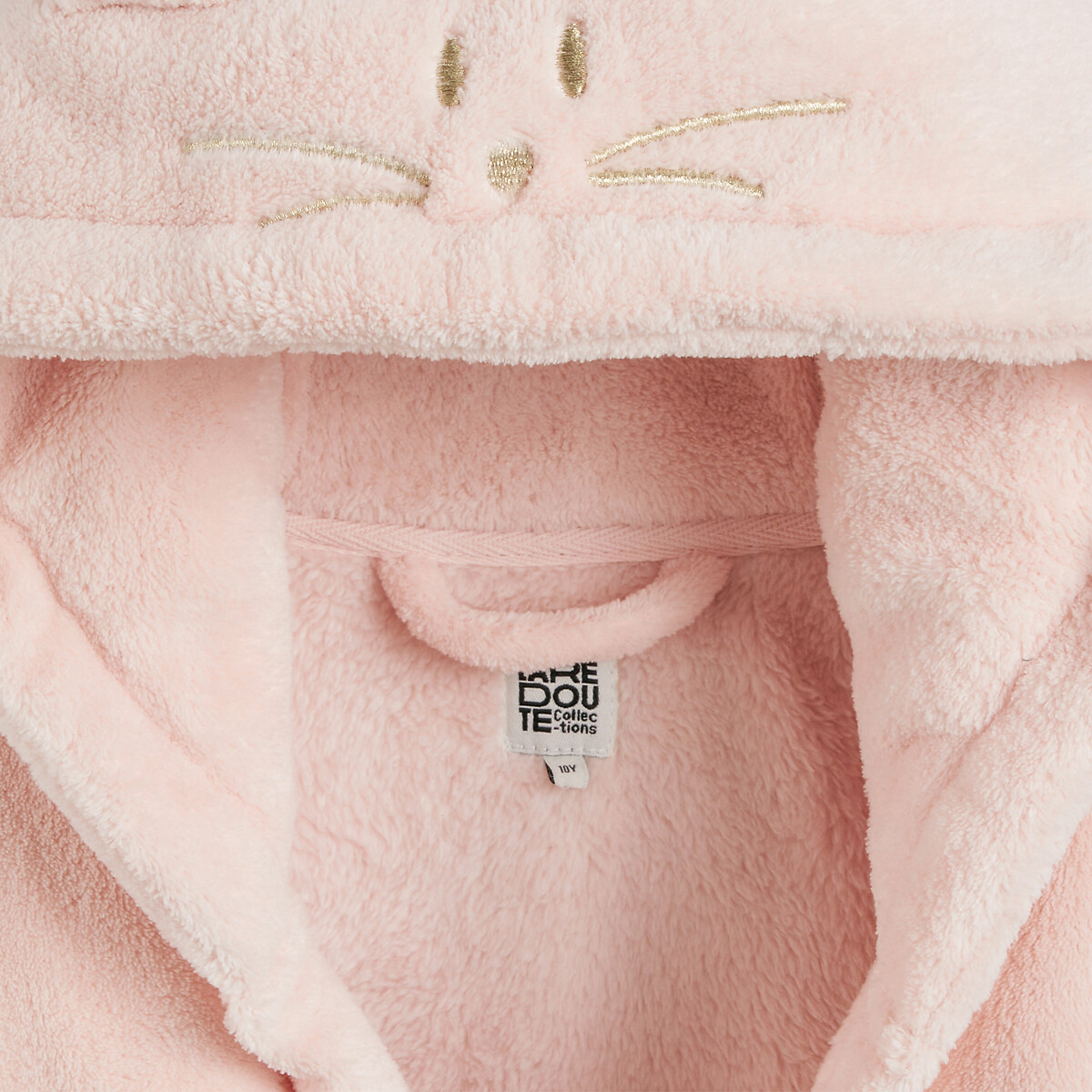 Roupão com capuz e gato, em polar suave rosa-pálido, LA REDOUTE COLLECTIONS