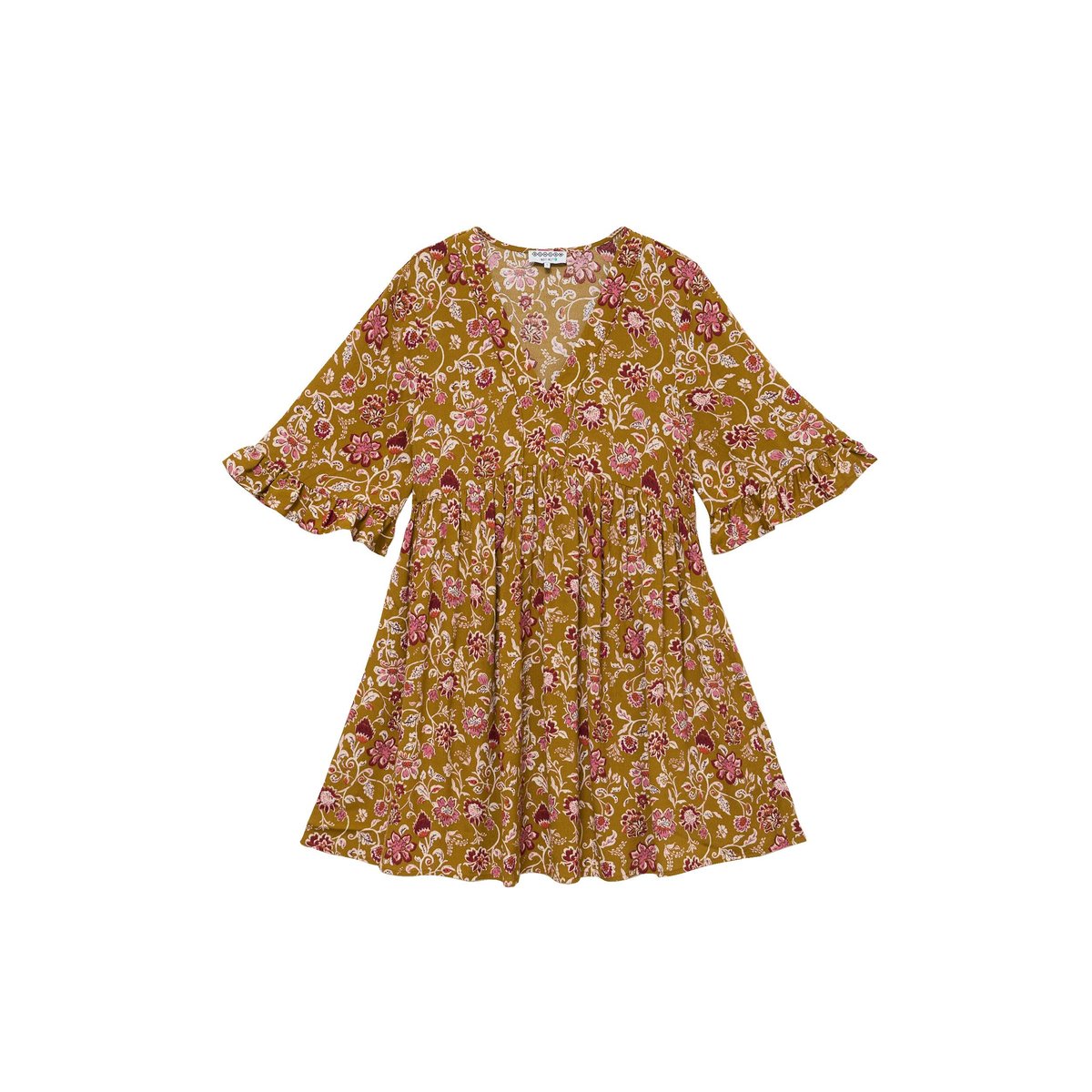 Robe col v manches au coude vert olive, BONOBO