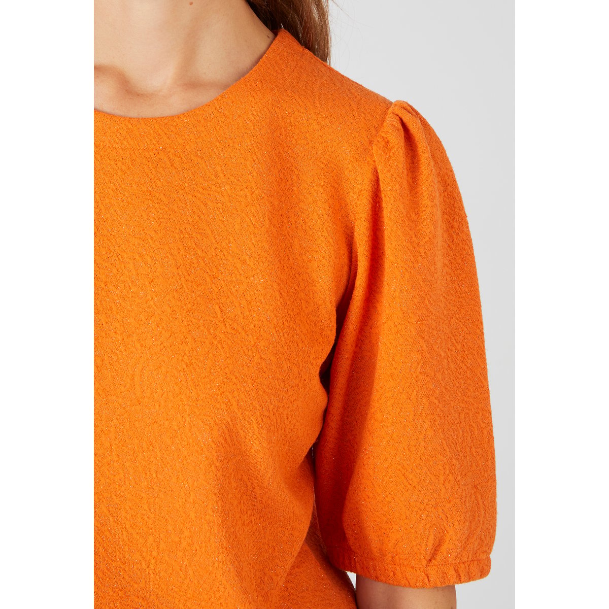 Tee-shirt en maille jacquard avec fil brillant orange vif, DAMART