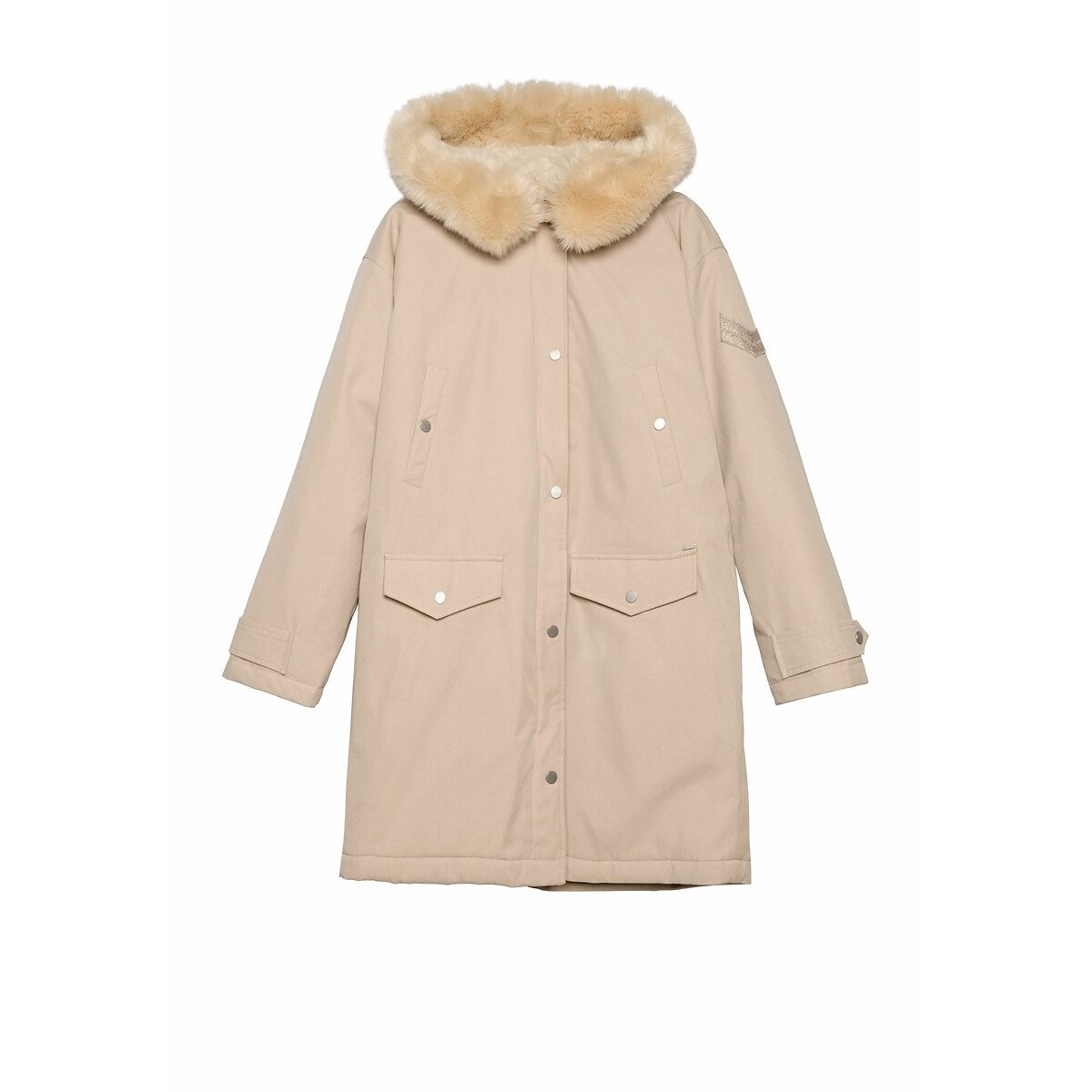 Long Hooded Parka with Zip Fastening linen, IKKS