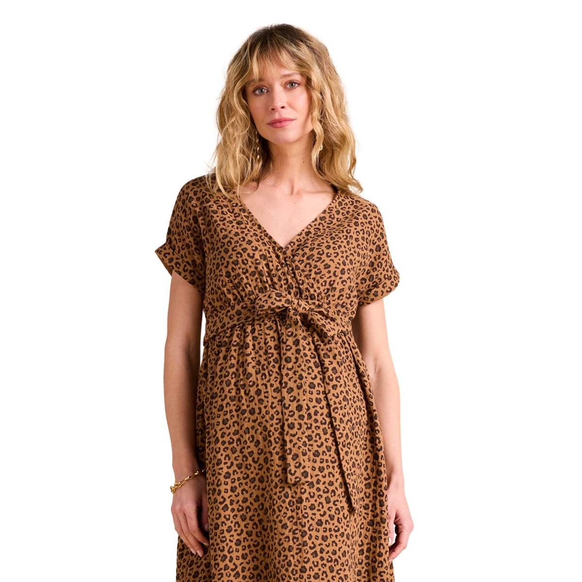 Robe longue grossesse en gaze de coton beige, ENVIE DE FRAISE