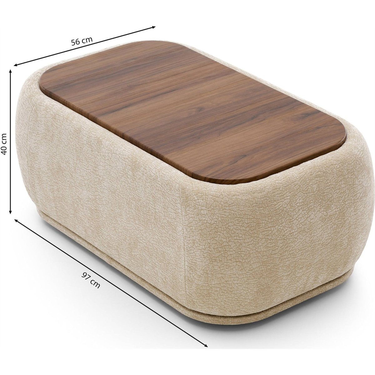 Pouf module rectangulaire BOMMO beige chenille, RECOLLECTION