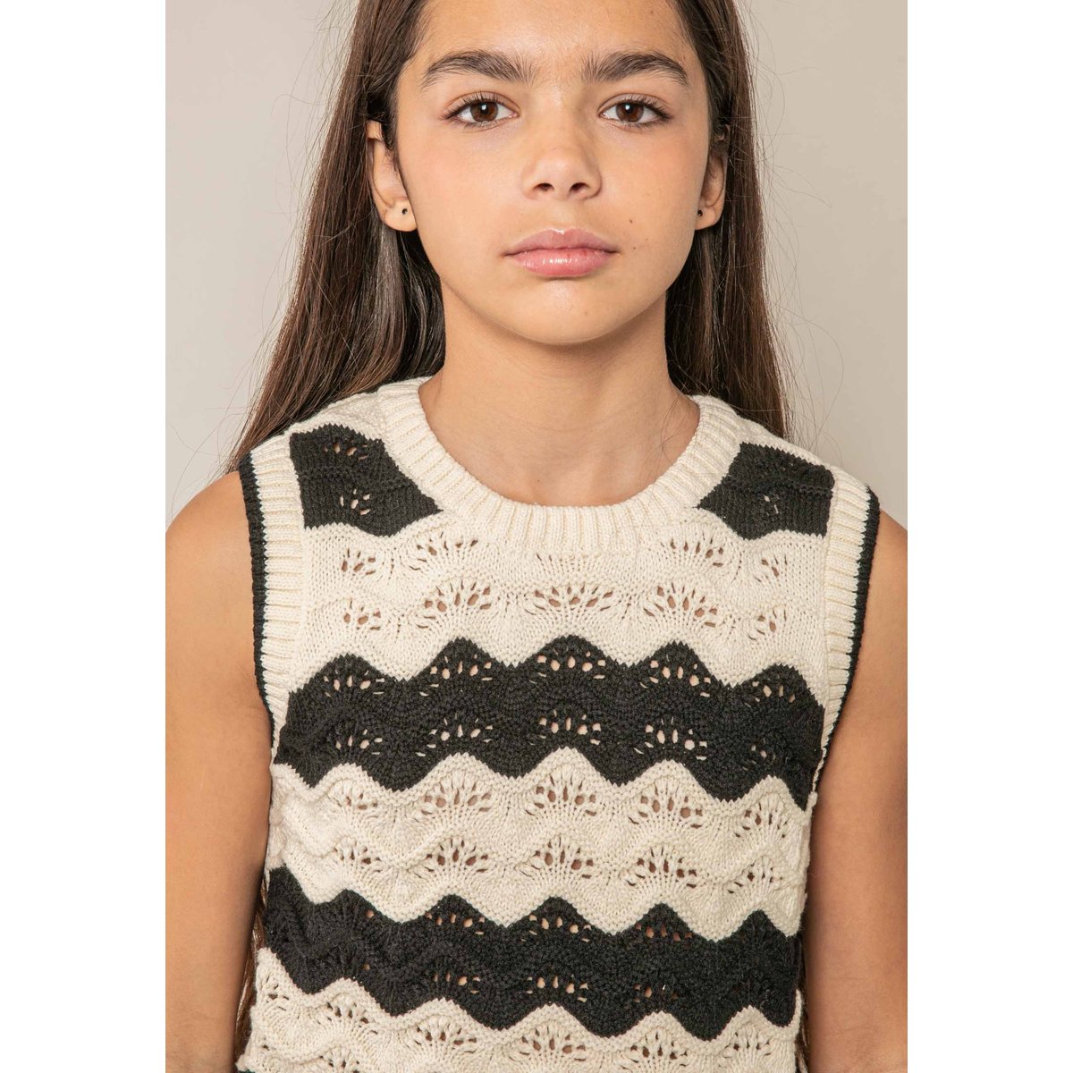 Pull sans manches fille en maille crochetée BARRYA black, DEELUXE