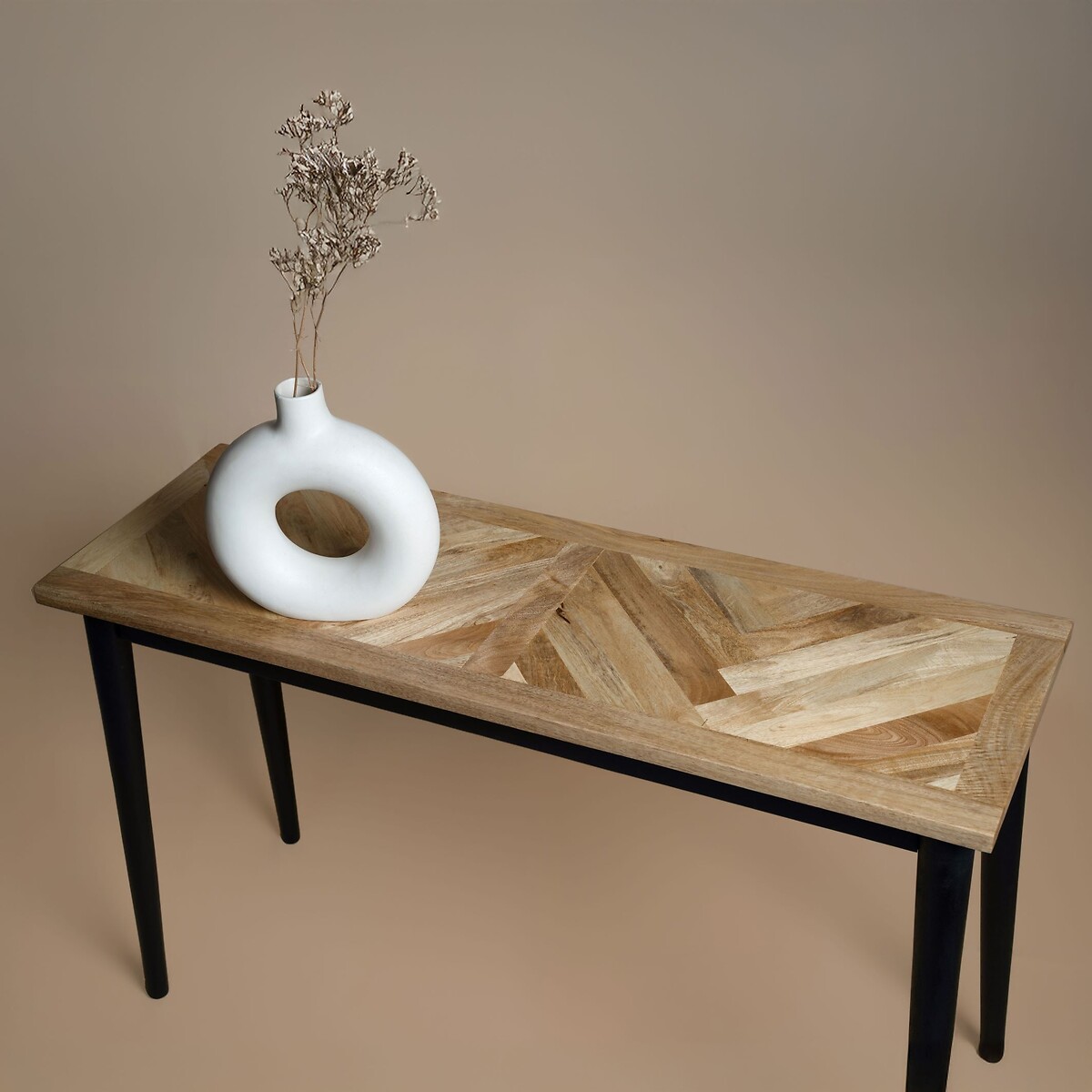 Beau Herringbone Parquet Mango Wood Console Table wood, ÉDITÉ