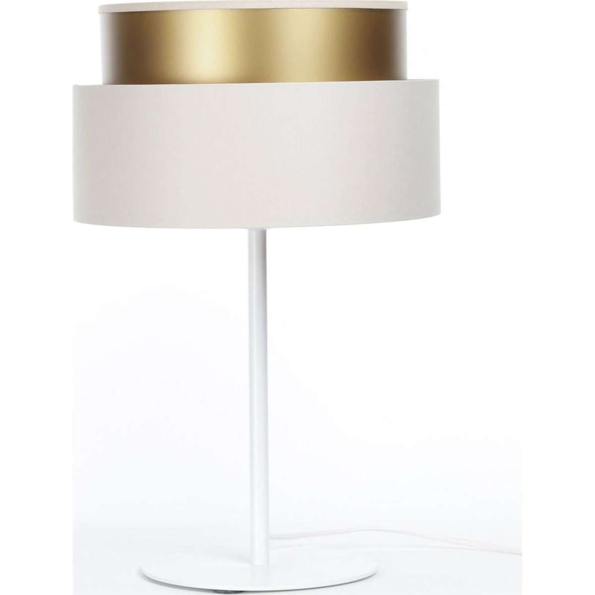 Lampe à poser ronde en tissu, DUO ELLEGANT crème satin avec intérieur cuivre, BPS KONCEPT