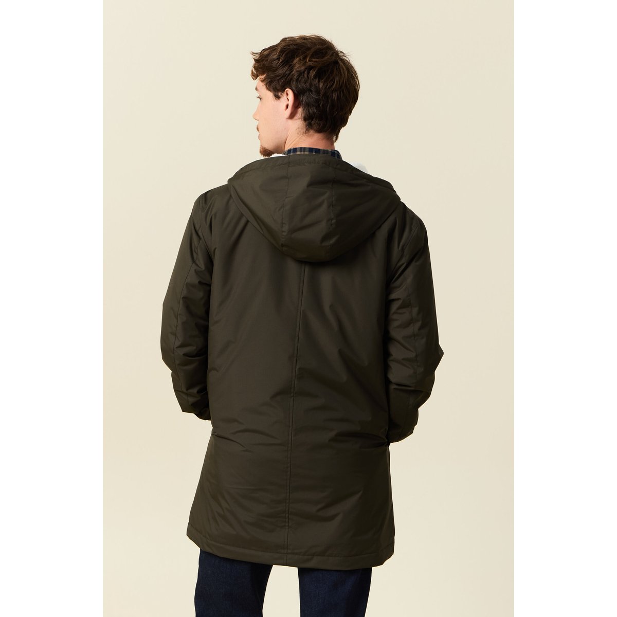 Parka longue droite à capuche vert kaki, BONOBO