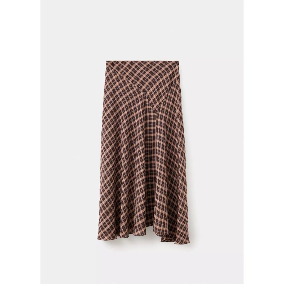 Jupe asymétrique carreaux marron, MANGO