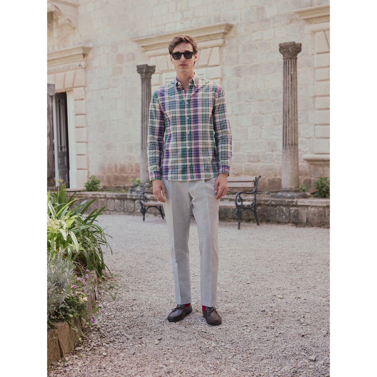Chemise à manches longues et carreaux madras écru, NEXT