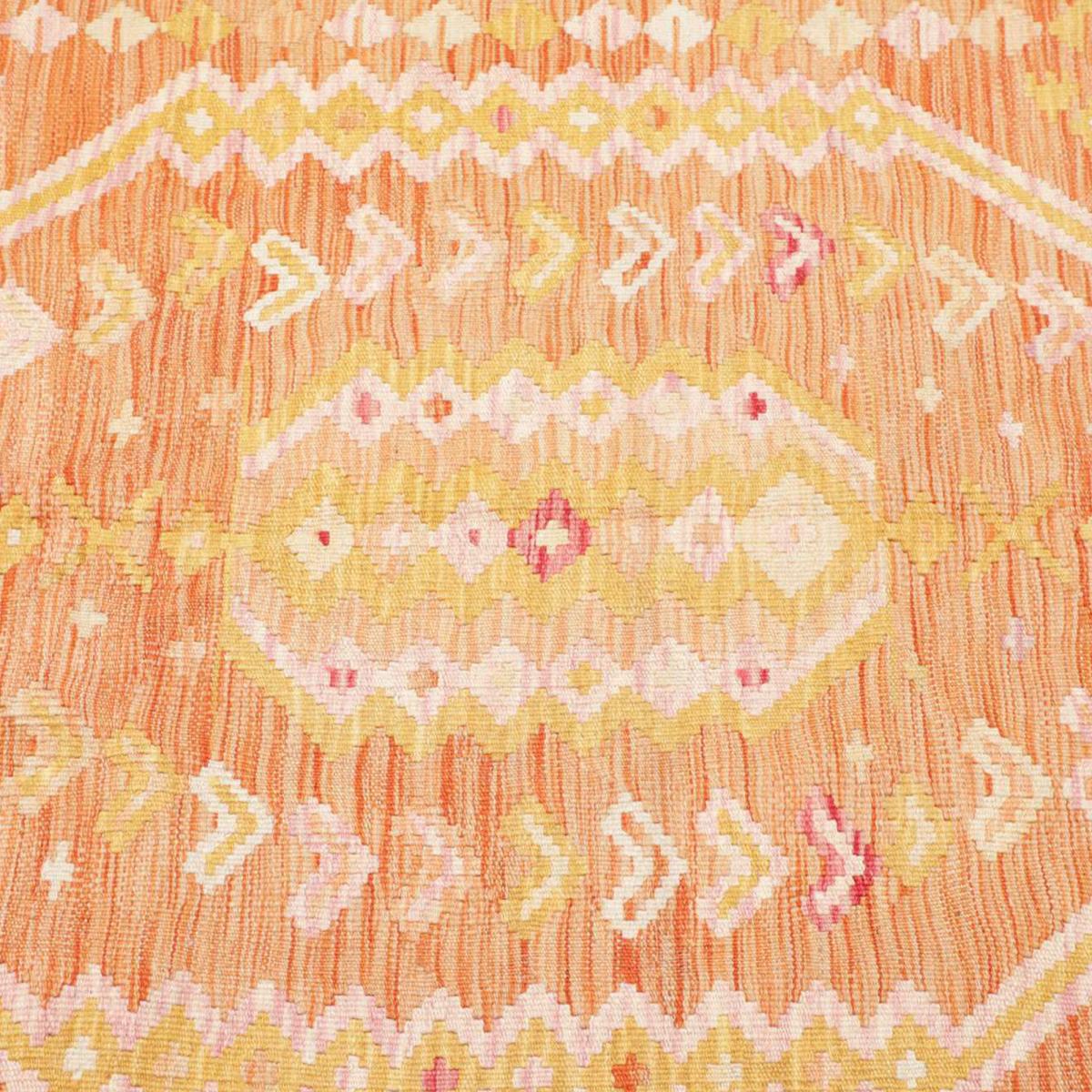 Tapis kilim au motif ethnique, tissé plat en laine, KILIM 74 orange, crème, jaune, UN AMOUR DE TAPIS