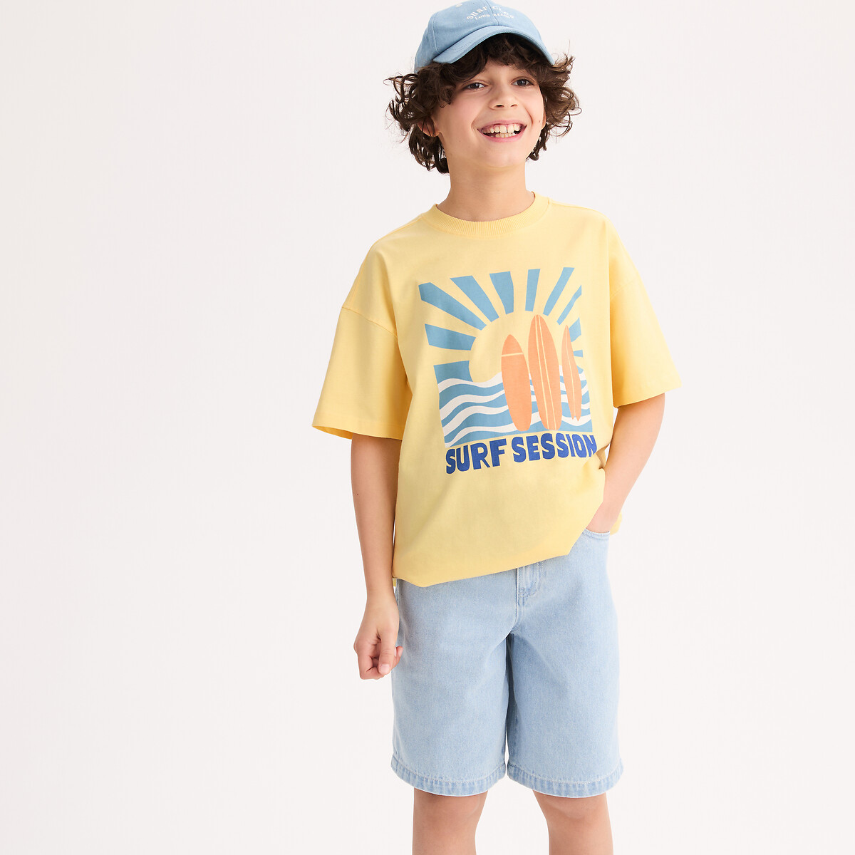 T-shirt oversize, à col rond et manches courtes, imprimé devant et au dos jaune, LA REDOUTE COLLECTIONS