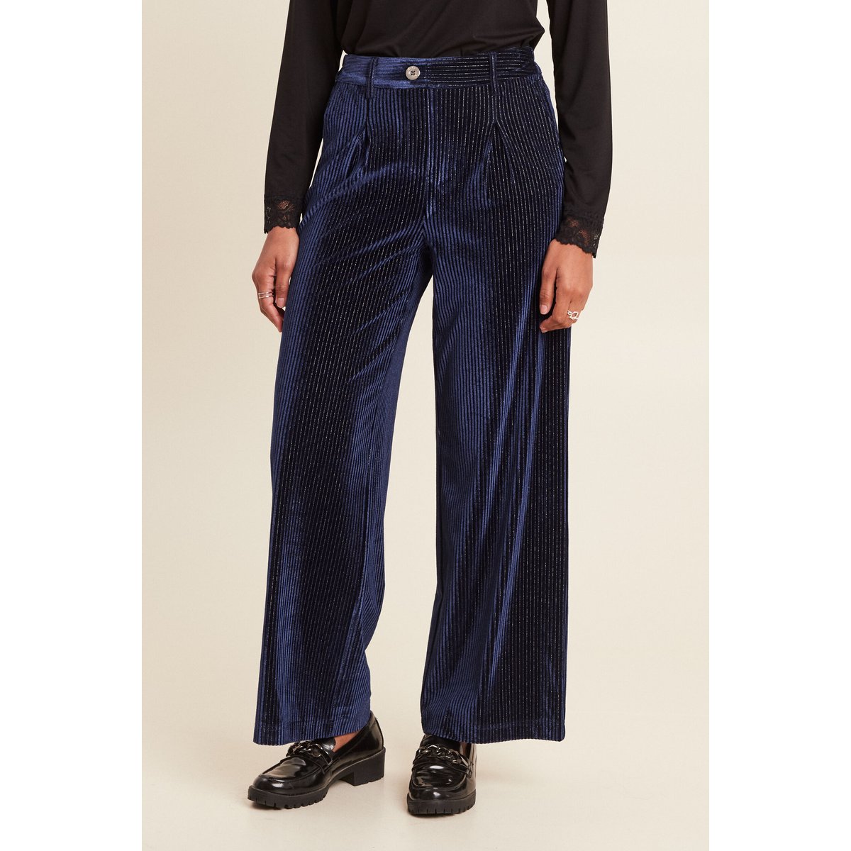 Pantalon large velours bleu foncé, BREAL
