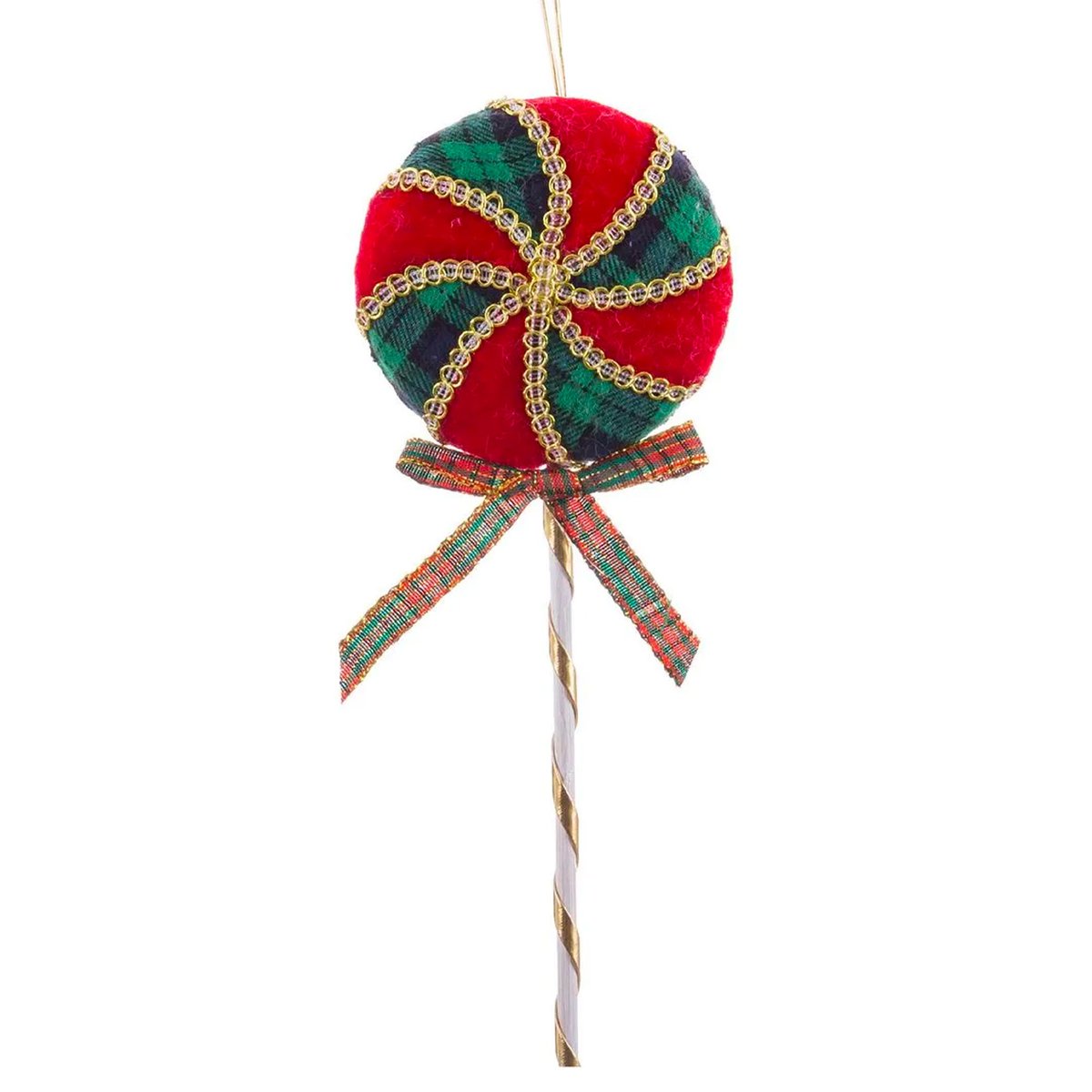 Décoration sapin de noël à suspendre sucette tissu 8.5x1.5x24cm rouge, WADIGA