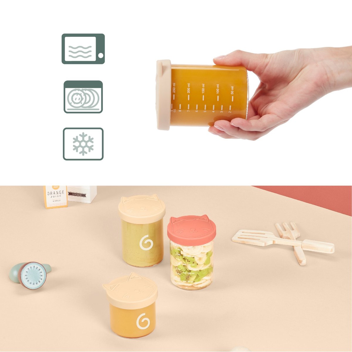 Lot de 6 pots bébé isy 250ml et 3 de 120ml transparent, BABYMOOV