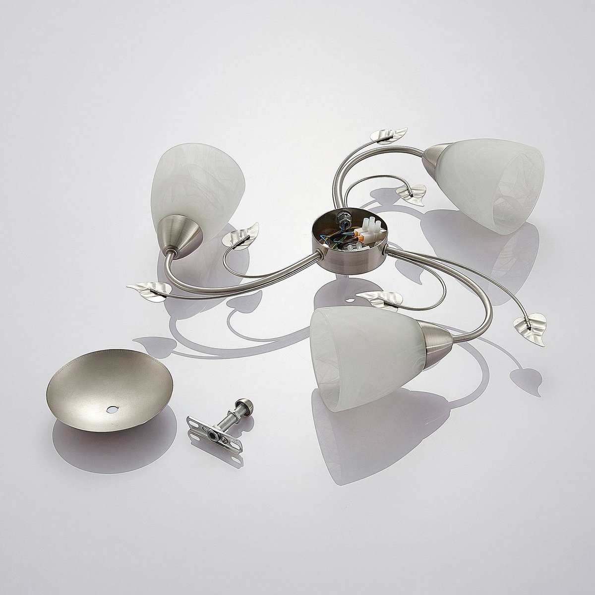 Plafonnier en métal antique, Yannie nickel, blanc, LINDBY