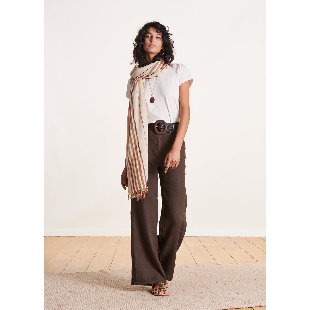 Foulard fines rayures en coton chanvre, LA FEE MARABOUTEE