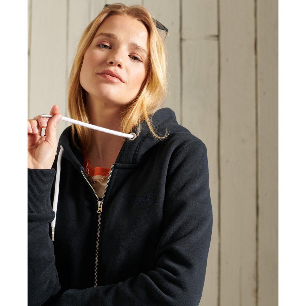 Veste à capuche zippée Orange Label bleu marine éclipse, SUPERDRY
