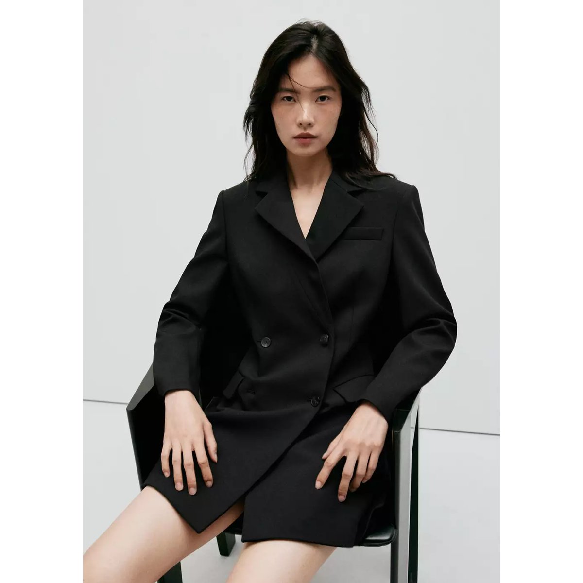 Robe style blazer à double boutonnage noir, MANGO