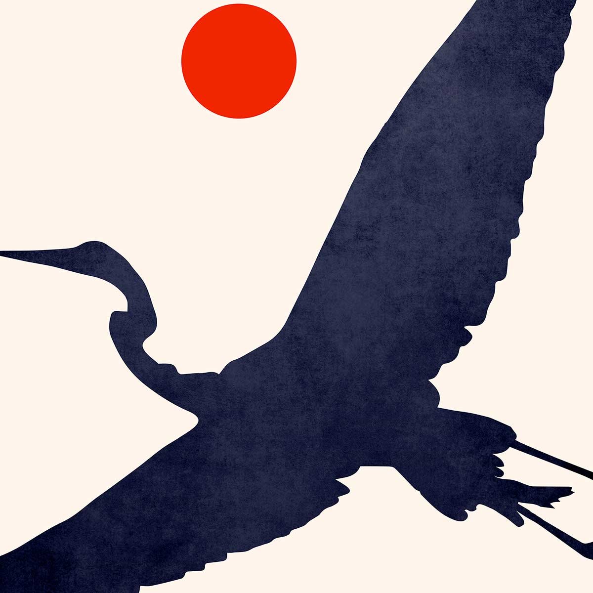 Tableau animaux Grue au soleil levant tableau alu dibond, HEXOA