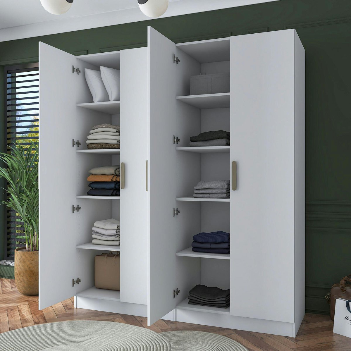 Armoire blanche 4 portes à poignées verticales BYRON blanc, PIER IMPORT