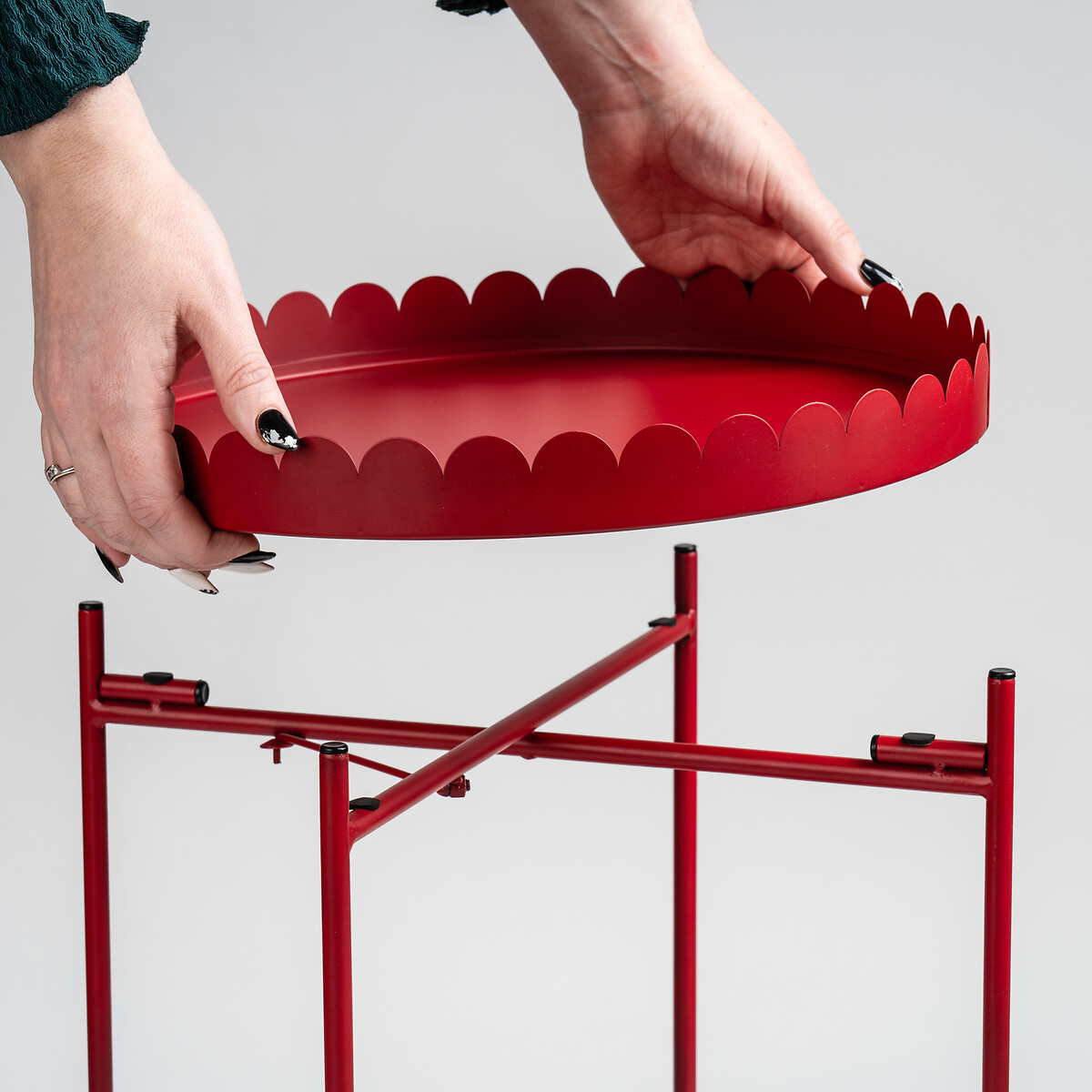 Marcie Round Scalloped Edge Side Table cherry red, SO'HOME