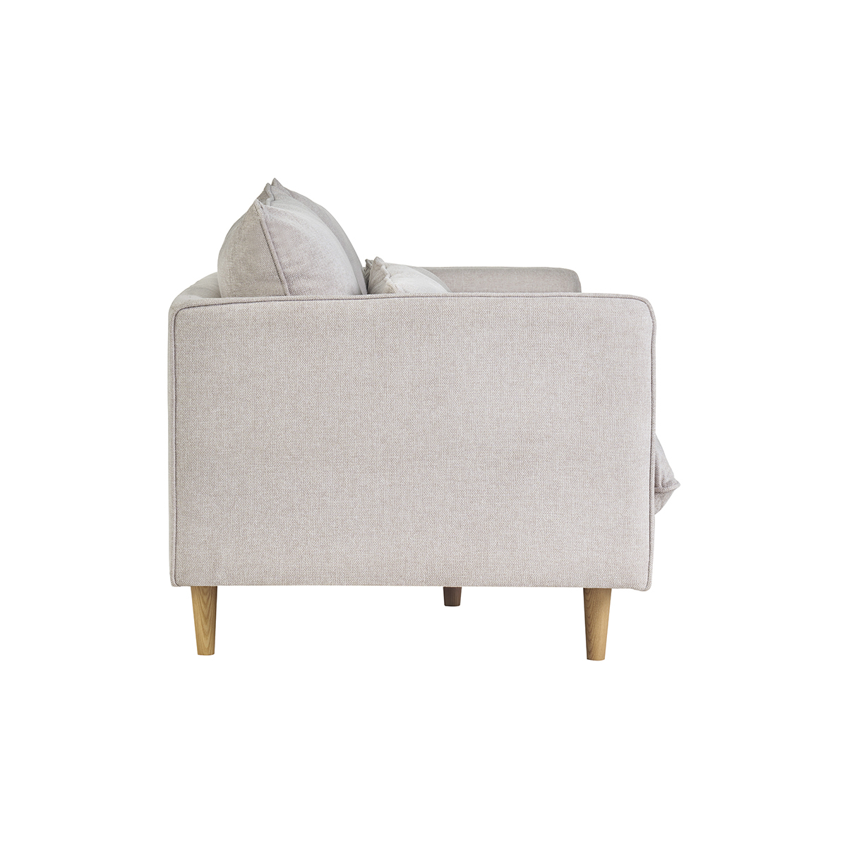 Canapé scandinave 3 places en tissu effet velours texturé beige et bois clair CLAYTON beige, MILIBOO