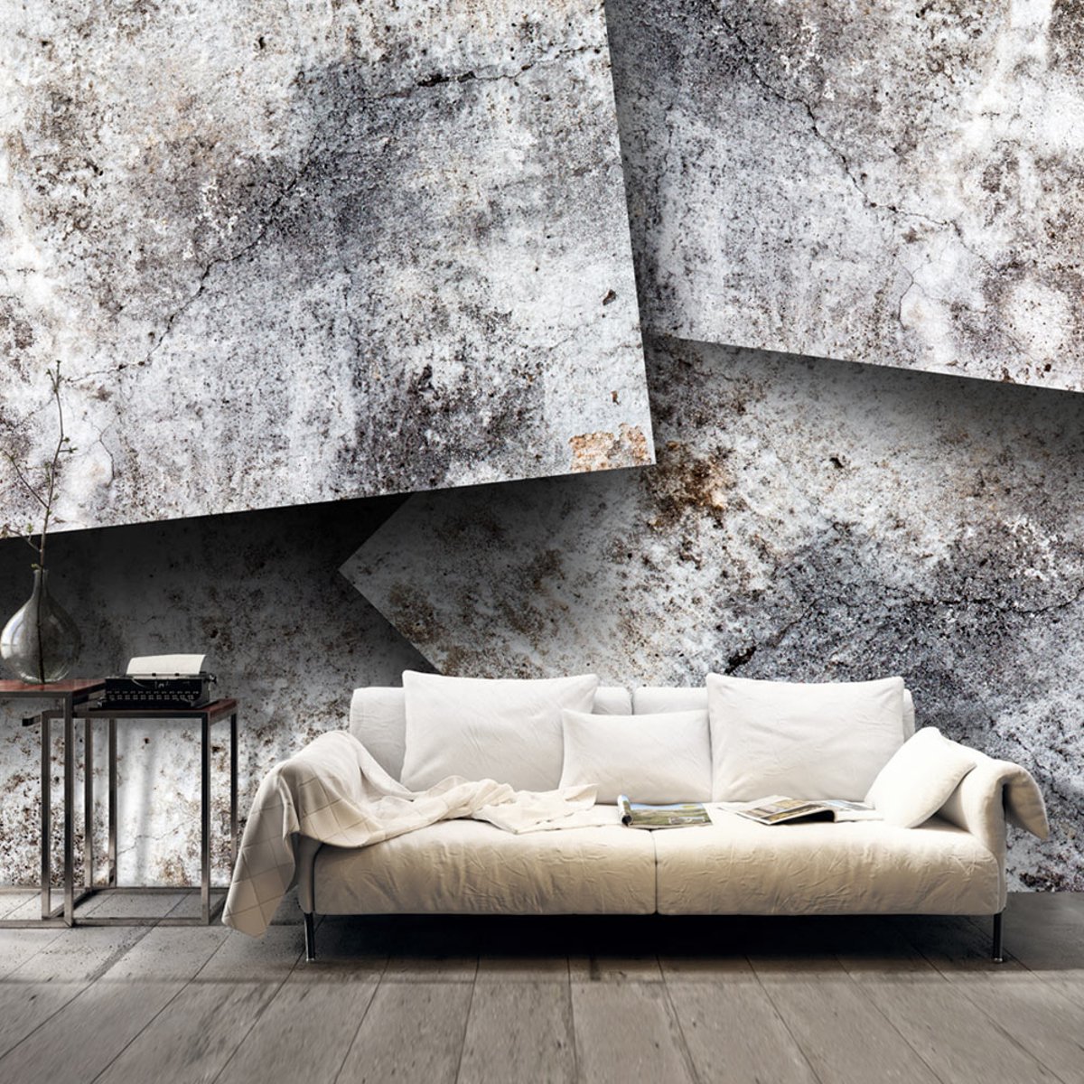 Papier peint intissé panoramique Concrete cards gris / argent, EDEN