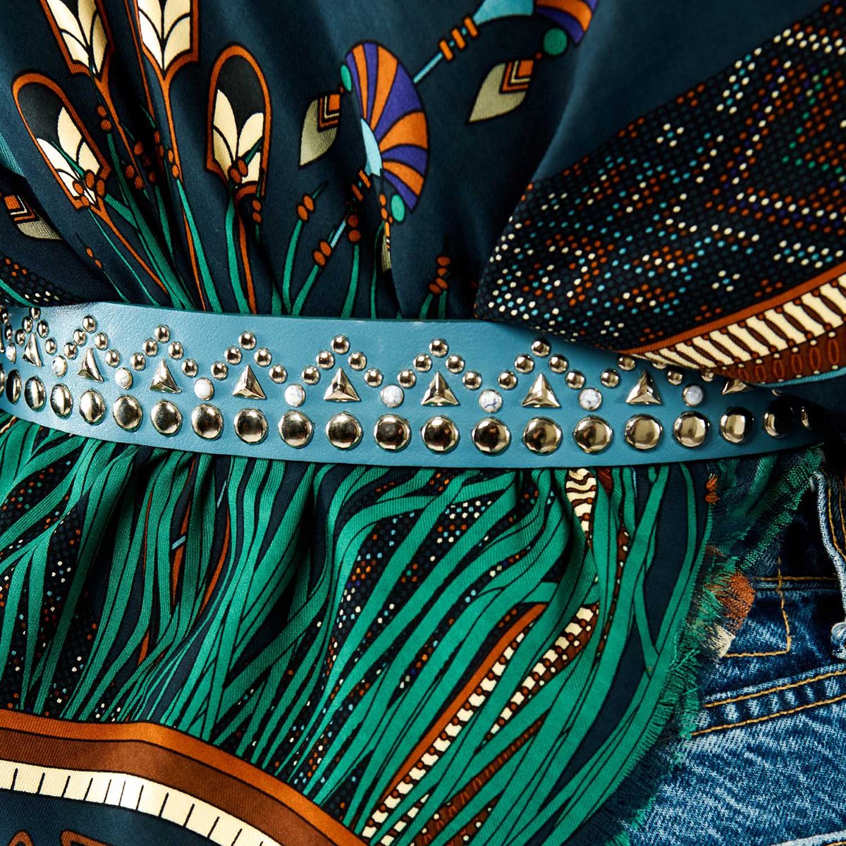 Ceinture unie avec studs et boucle travaillée LAZARO bleu, WILD