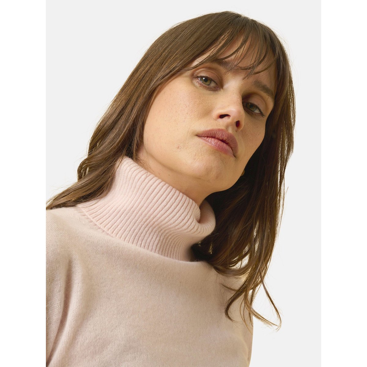 Pull Col Roulé Poudre Lexie rose clair, JUST CASHMERE