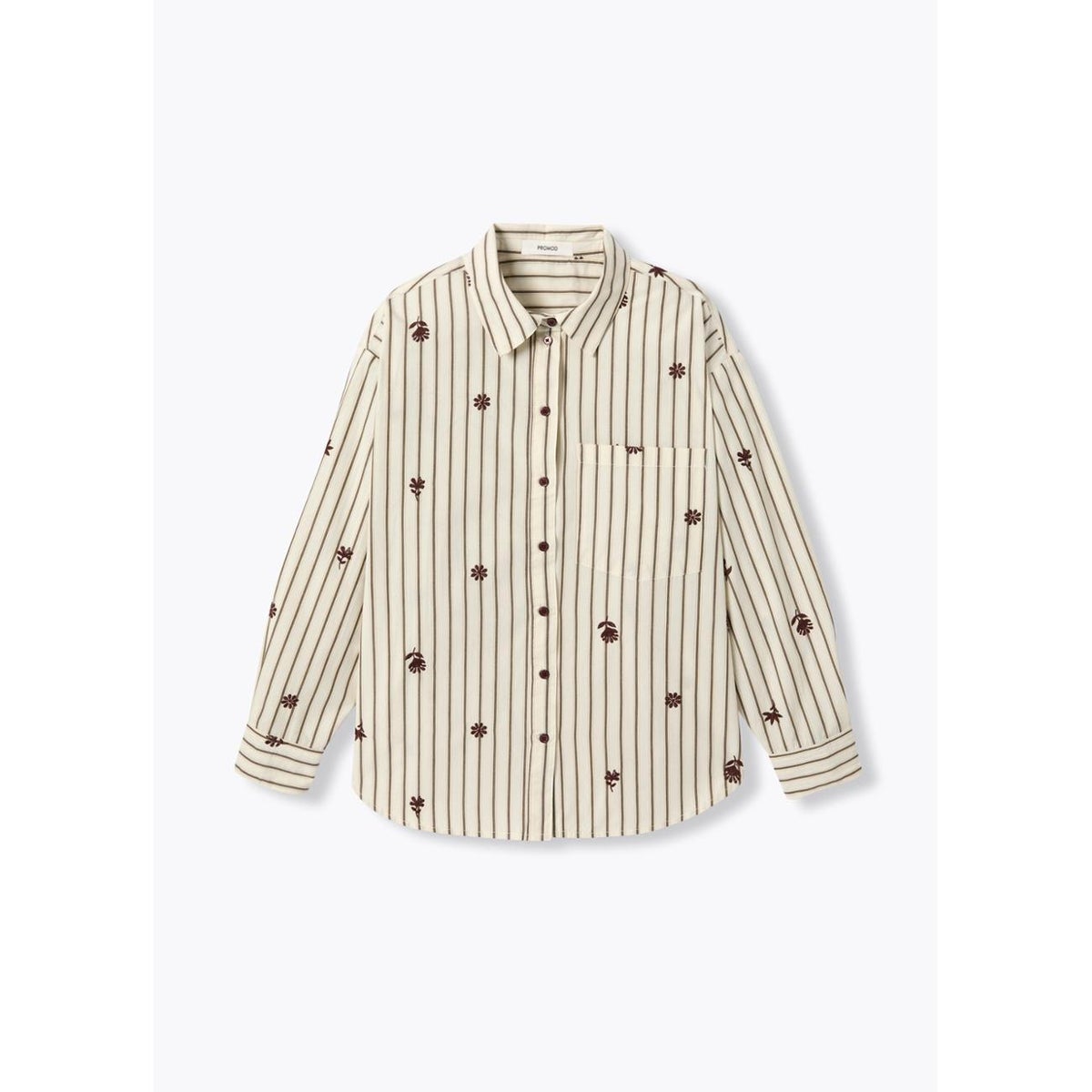 Chemise oversize rayée brodée rayé marron, PROMOD