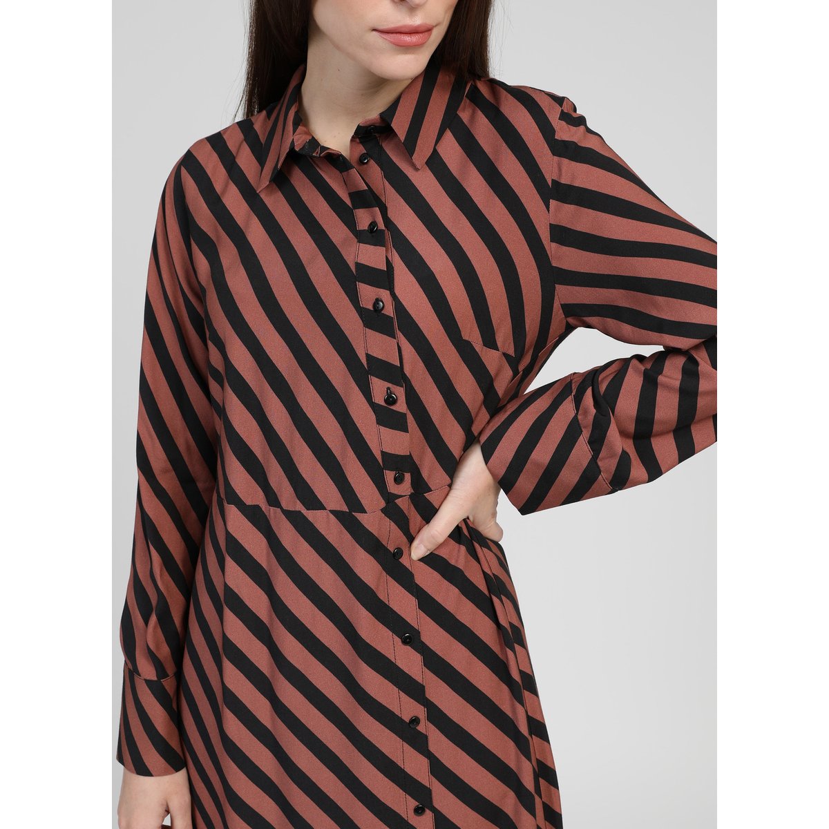 Robe Longue MATARA stipe chocolat, AN'GE