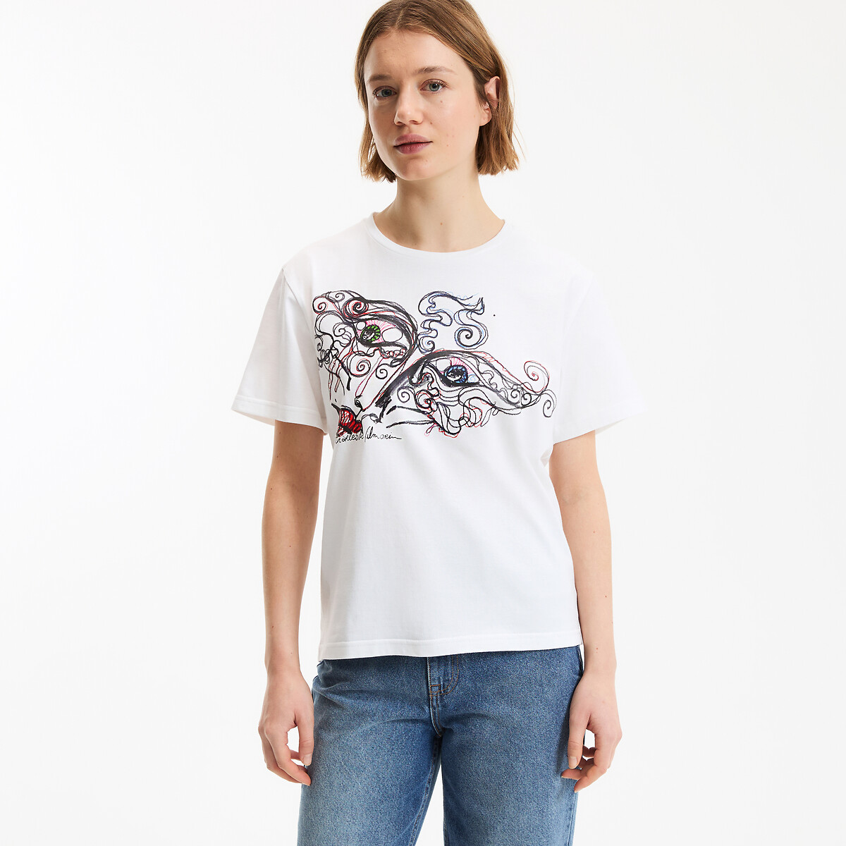 Graphic Print Crew Neck Short Sleeve T-Shirt white, CHARLES DE VILMORIN X LA REDOUTE