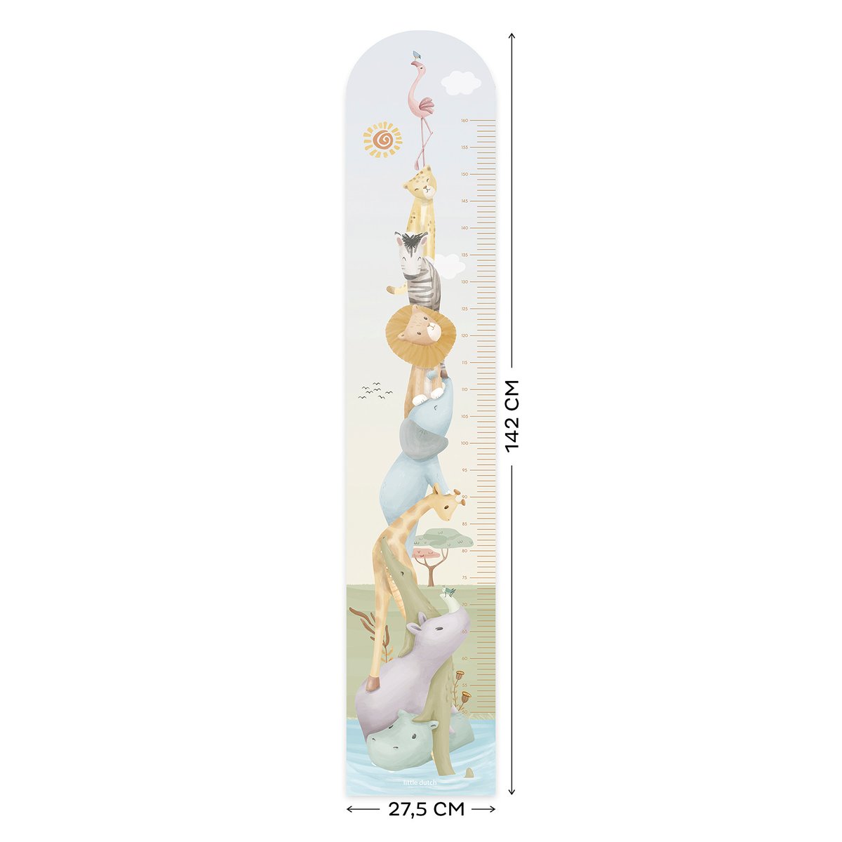 Toise murale autocollante pour enfant Animaux de la brousse coloris pastel, LITTLE DUTCH