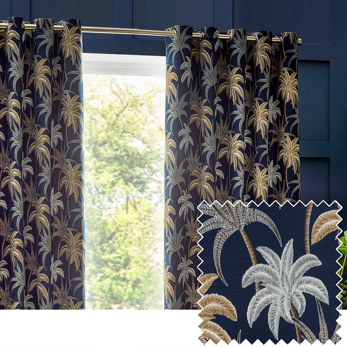 Galapagos Eyelet Curtains navy, WYLDER
