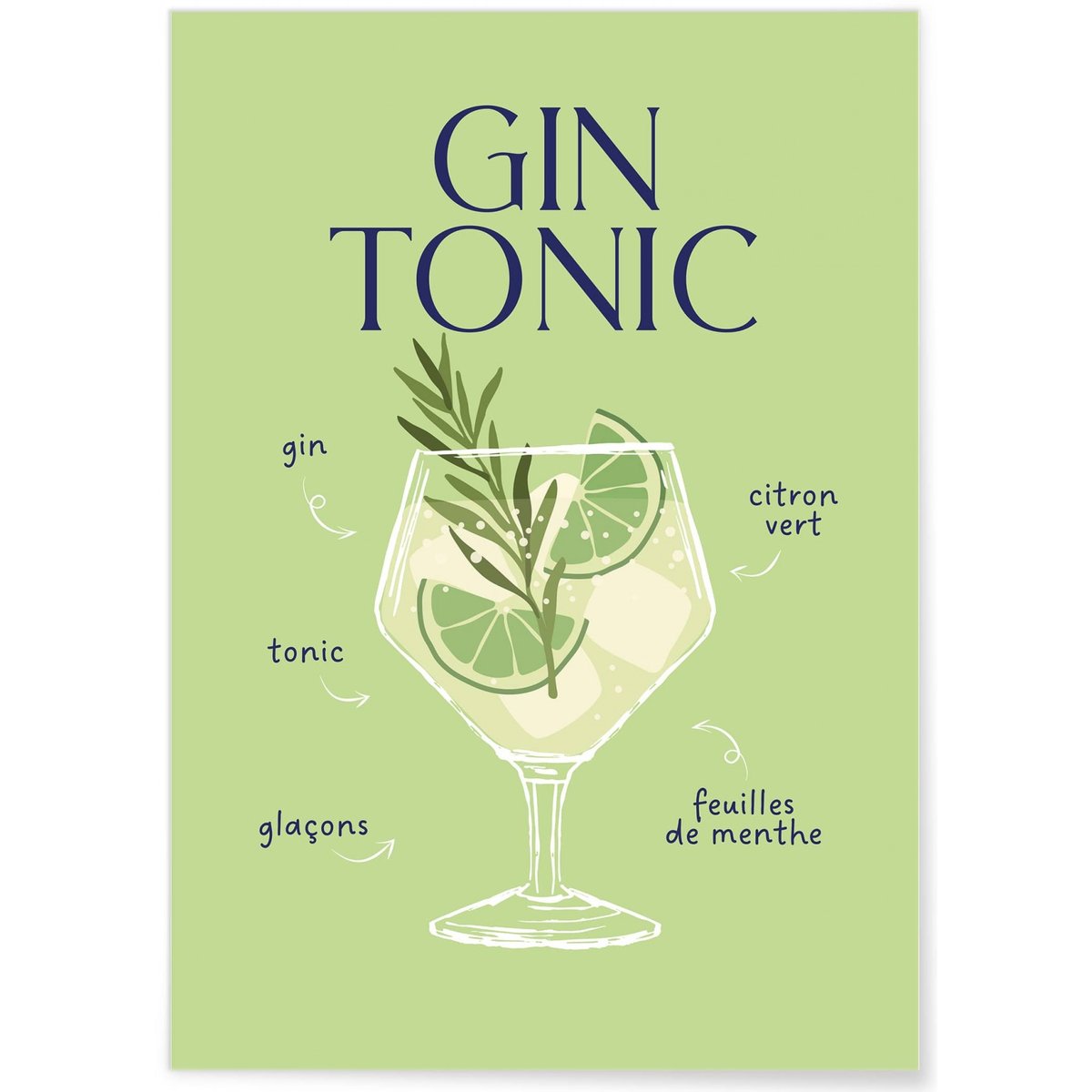 Affiche Cocktail Gin Tonic 2 blanc, L'AFFICHERIE