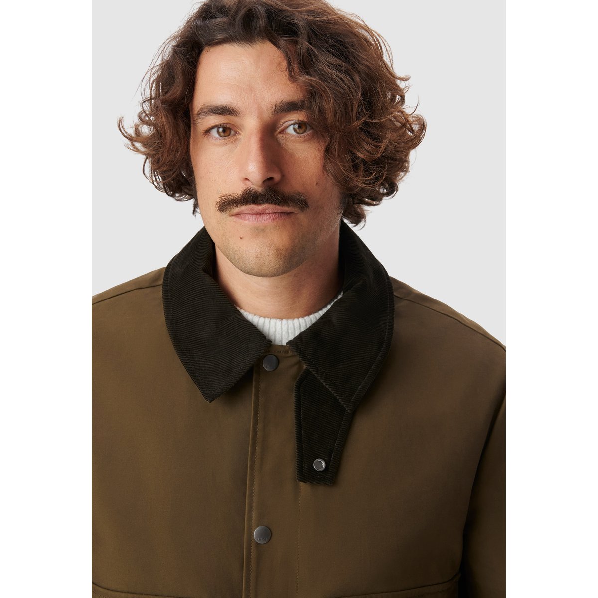 Veste multi poches col velours vert kaki, IKKS