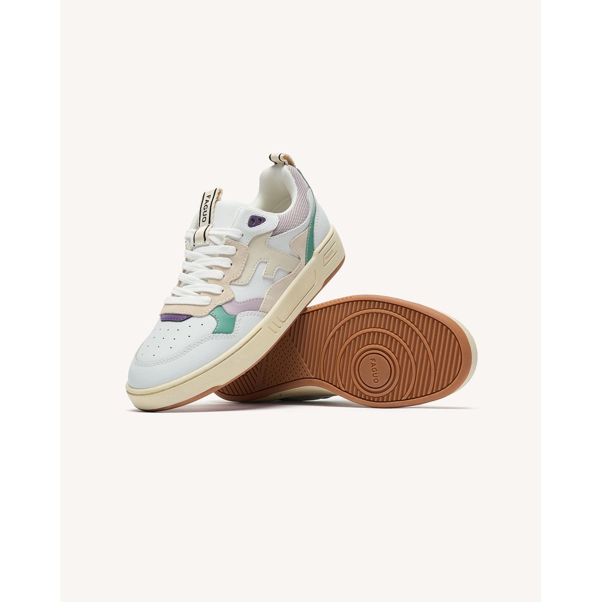 Baskets basses cuir suede DAHLIA blanc et brun rosé, FAGUO