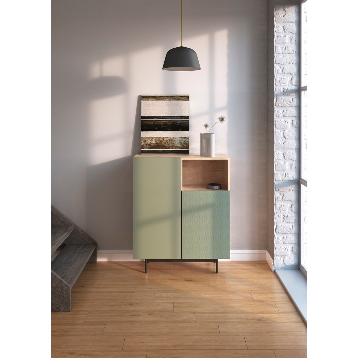 Buffet portes sérigraphie, PRINTED chêne clair-vert, HERDASA