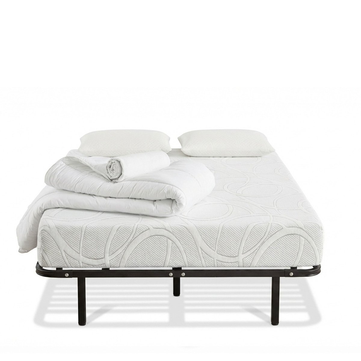Prêt-à-dormir EUPRAXIE avec Cadre à lattes, Couette, Oreillers et Protège-matelas blanc, BELLECOUR