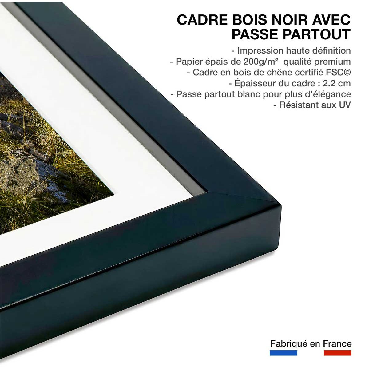Affiche paysage lac glacière affiche + cadre en bois - noir, HEXOA